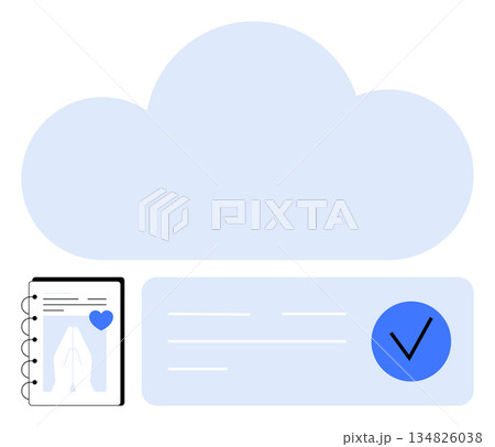 Cloud storage, data management, online certification, secure storage, digital records, information handling. A cloud icon, a certified document and a checkmark symbol. Cloud storage and data Cloud storage, data management, online certification, secure storage, digital records, information handling. A cloud icon, a certified document and a checkmark symbol. Cloud storage and data 134826038