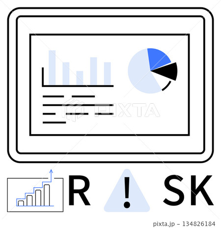 Financial analysis, business risk, data visualization, decision-making, investment strategies, forecasting. Tablet screen with bar chart and pie chart illustration. Financial analysis and business 134826184