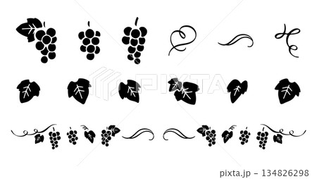 ブドウのモノクロアイコンセット｜果物・装飾用シルエット素材 134826298