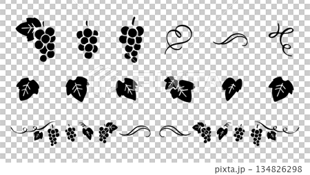 ブドウのモノクロアイコンセット｜果物・装飾用シルエット素材 134826298