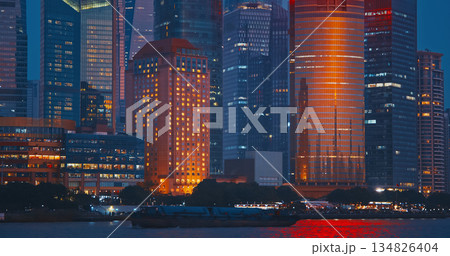 Stunning Nightscape of Shanghai's Iconic Skyline with Colorful Lights 134826404