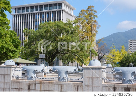弥生橋欄干と呉市役所建物の景色 弥生橋欄干と呉市役所建物の景色 134826750