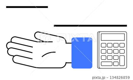 Financial services, payments, budgeting, calculations, digital economy, accounting. Outstretched hand beside a calculator. Financial services and payments are key concepts Financial services, payments, budgeting, calculations, digital economy, accounting. Outstretched hand beside a calculator. Financial services and payments are key concepts 134826859