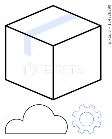 Cloud computing, data storage, technology innovation, systems engineering, digital integration, IT services. A cube, gear and cloud symbol. Cloud computing and data storage concept Cloud computing, data storage, technology innovation, systems engineering, digital integration, IT services. A cube, gear and cloud symbol. Cloud computing and data storage concept 134826899