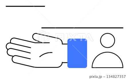 Customer support, communication, teamwork, collaboration, user interaction, assistance. An open hand and user icon in a modern design. Customer support and communication Customer support, communication, teamwork, collaboration, user interaction, assistance. An open hand and user icon in a modern design. Customer support and communication 134827357