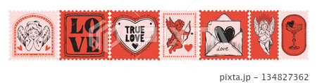 Romantic love stamps, Valentine day postal...のイラスト素材 [134827362] - PIXTA