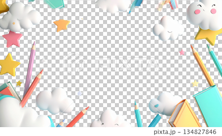 透明背景的可愛相框素材，適用於教育和幼兒園 134827846