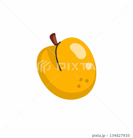 Bright yellow peach in cartoon style on white background. Fruit illustration. 134827910