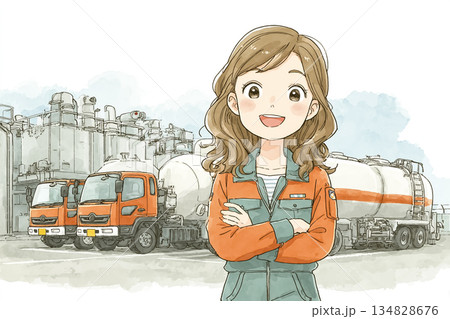 アンモニア輸送を管理する女性スタッフの仕事イラスト 134828676