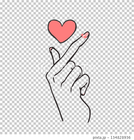 シンプル線画のオシャレな指ハートのイラスト シンプル線画のオシャレな指ハートのイラスト 134828936