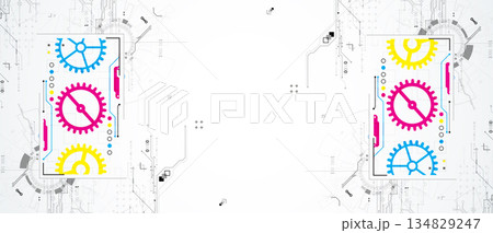 Abstract ART technological background with various elements. CMYK concept. Vector 134829247