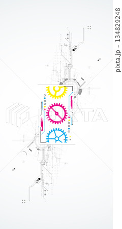Abstract ART technological background with various elements. CMYK concept. Vector 134829248