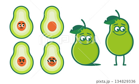 Cute Avocado Cartoon Character Set with Expressions Flat Design Style.Funny Avocado Halves and Green Fruit Mascots.Kawaii Style Avocado and Pear Cute Avocado Cartoon Character Set with Expressions Flat Design Style.Funny Avocado Halves and Green Fruit Mascots.Kawaii Style Avocado and Pear 134829336