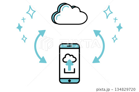 スマートフォンとクラウドのデータ同期 イラスト Cloud sync upload スマートフォンとクラウドのデータ同期 イラスト Cloud sync upload 134829720