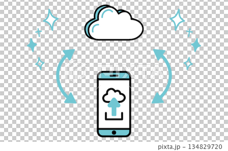 スマートフォンとクラウドのデータ同期 イラスト Cloud sync upload スマートフォンとクラウドのデータ同期 イラスト Cloud sync upload 134829720