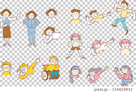 Teacher and student facial expression pose set, diverse school life, variation illustration 134829932