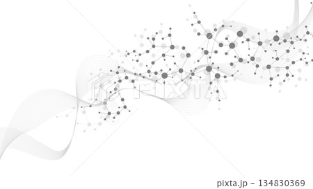 Modern abstract molecules structure for science or medical background. DNA helix or atom visualization. Molecular wave flow abstract background, illustration Modern abstract molecules structure for science or medical background. DNA helix or atom visualization. Molecular wave flow abstract background, illustration 134830369