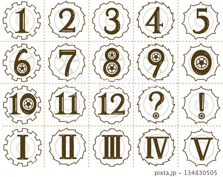 歯車と数字のアイコンセット(モノトーン1) 134830505