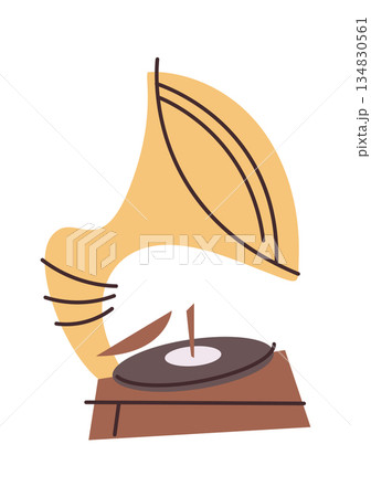 Retro gramophone classic brass horns 134830561