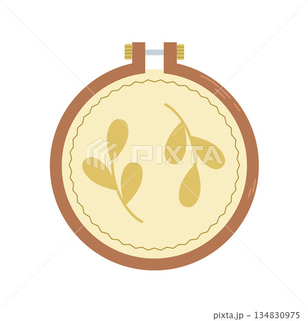 Sewing kit, a collection of sewing tools and accessories, hand-drawn in flat style. Embroidery hoops Sewing kit, a collection of sewing tools and accessories, hand-drawn in flat style. Embroidery hoops 134830975