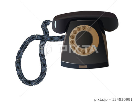 Old black rotary telephone. Vector. 134830991