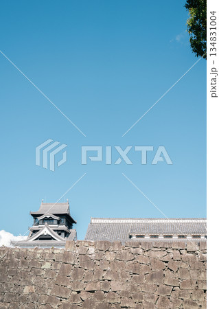Kumamoto Castle Fortress Stone Wall with Blue Sky in Japan Kumamoto Castle Fortress Stone Wall with Blue Sky in Japan 134831004