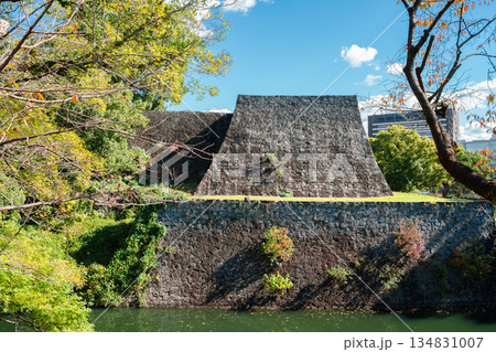Kumamoto Castle Fortress Stone Wall and Moat in Japan 134831007