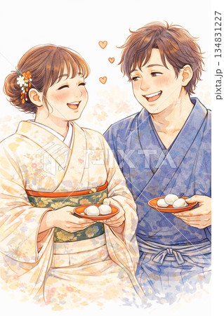 和装の仲良しなふたり　ミドルエイジ　Generative AI 134831227