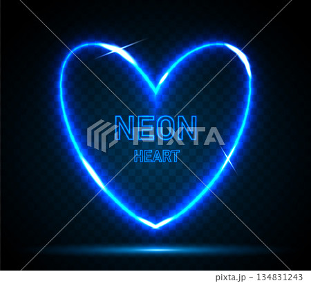 Neon heart-shaped frame with a place for text on a black and blue background. 134831243