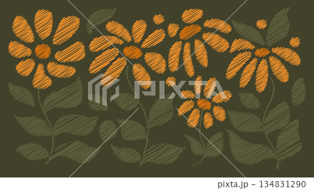 Abstract Boho Flowers Hand Drawn Nature Background Daisy.Vector Illustration 134831290