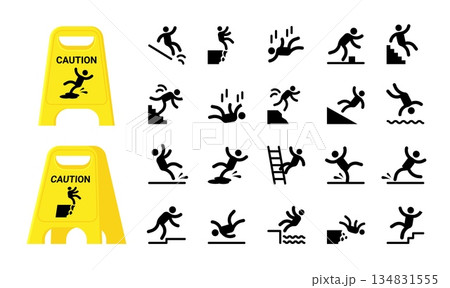 Safety icons. Fall slip sign, man caution in...のイラスト素材 [134831555] - PIXTA