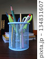 A stationery cup with pens and pencils, close-up 134831607
