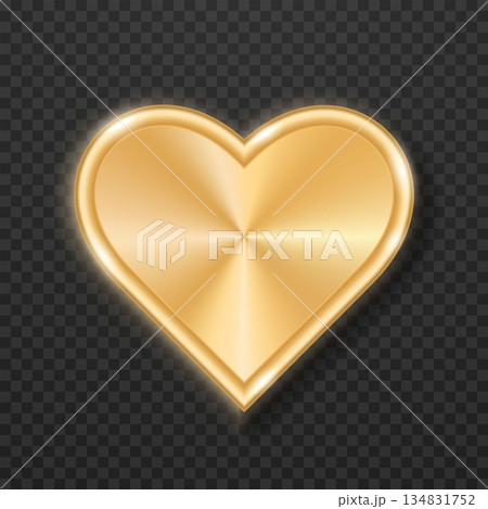 Metallic golden heart with highlights on a black background. Metallic golden heart with highlights on a black background. 134831752