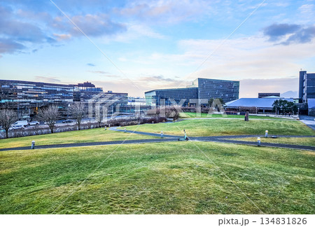 Modern Architecture and Green Urban Park in Reykjavik Iceland Modern Architecture and Green Urban Park in Reykjavik Iceland 134831826