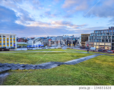 Urban Park and Modern Cityscape in Reykjavik Iceland at Blue Hour 134831828