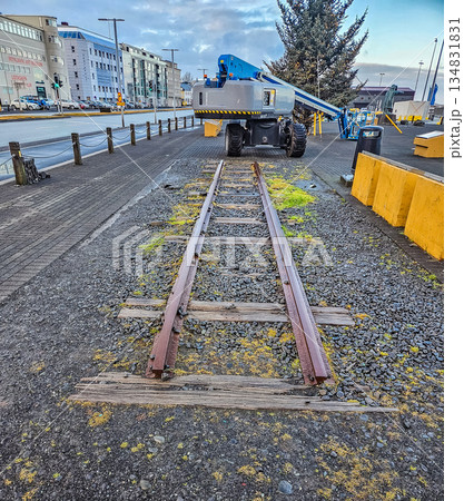 Old Railway Tracks in City Square During Urban Maintenance Work Old Railway Tracks in City Square During Urban Maintenance Work 134831831