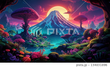 富士山　日の出　イラスト 134831896