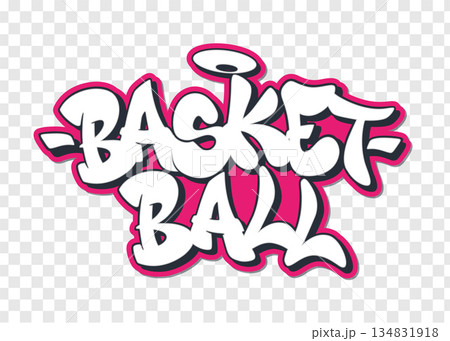 Basket ball in graffiti style text with halo on transparent background design. Basket ball in graffiti style text with halo on transparent background design. 134831918