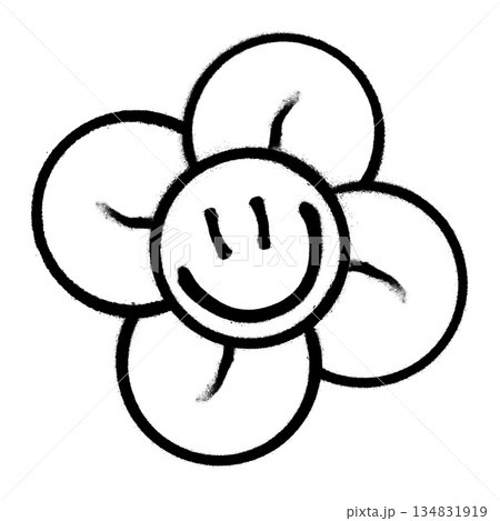 Smiling flower doodle with bold black lines on white background concept art. Smiling flower doodle with bold black lines on white background concept art. 134831919