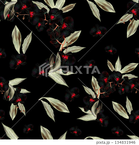 Beautiful seamless pattern in inversion with orchid flowers Beautiful seamless pattern in inversion with orchid flowers 134831946