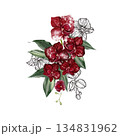 Wedding bouquet with orchid flowers and green leaves. 134831962