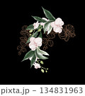 Wedding invitation wreath with pink orchid flowers leaves. 134831963