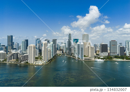 Drone view of Brickell skyscrapers. Brickell cityscape of downtown Miami. Panoramic Miami Brickell skyline above the coastline. Brickell Key aerial view in Miami. Landscape of Miami. Drone view of Brickell skyscrapers. Brickell cityscape of downtown Miami. Panoramic Miami Brickell skyline above the coastline. Brickell Key aerial view in Miami. Landscape of Miami. 134832007
