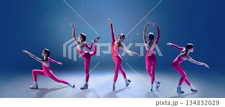 Figure skating collage with female skater performing expressive ice dance poses 134832029