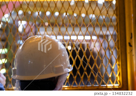 Selective focus on safety hardhat of tourist heading into the Lackawanna Coal Mine Tour at McDade Park. 134832232