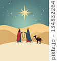 Royal figures traverse dunes beneath celestial glow and peaceful night 134832264