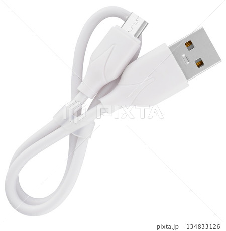 Durable white charging cable with micro-USB and USB-A for smartphones and tablets. 134833126