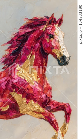 Oil painting of a red horse with expressive brushwork. Power, speed, and artistic tension. 134833190