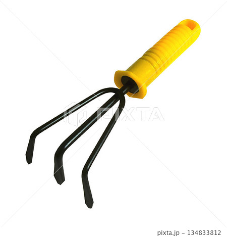 Hand Cultivator with Yellow Handle isolated on a white background Hand Cultivator with Yellow Handle isolated on a white background 134833812
