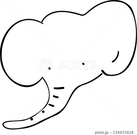ぞうの表情を描いたシンプルなモノクロ線画イラスト 134833828